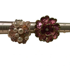 Vintage stretchy statement rings. Pearl bauble and magenta transparent